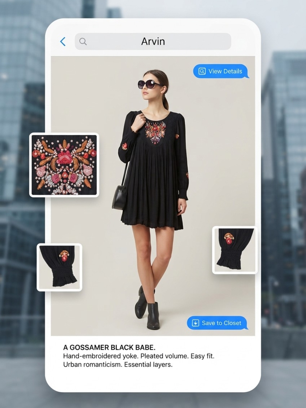 Free People Black Mini Dress with Pink & Orange Embroidery
